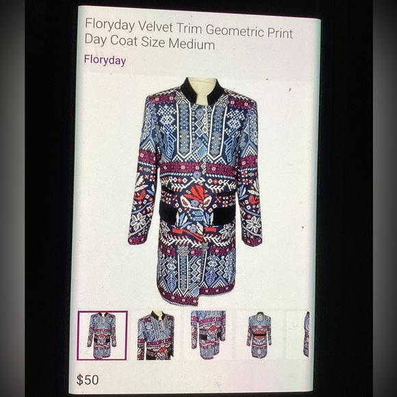FLORYDAY Colorful Patterned Long Sleeve Coat With Velvet Accents M - Picture 9 of 10